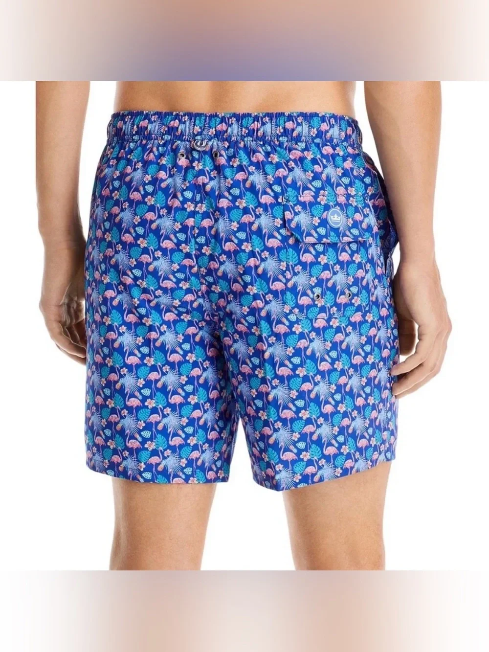 Peter Millar Tropical Flock 7” Swim Trunks Mens M Blue Flamingo